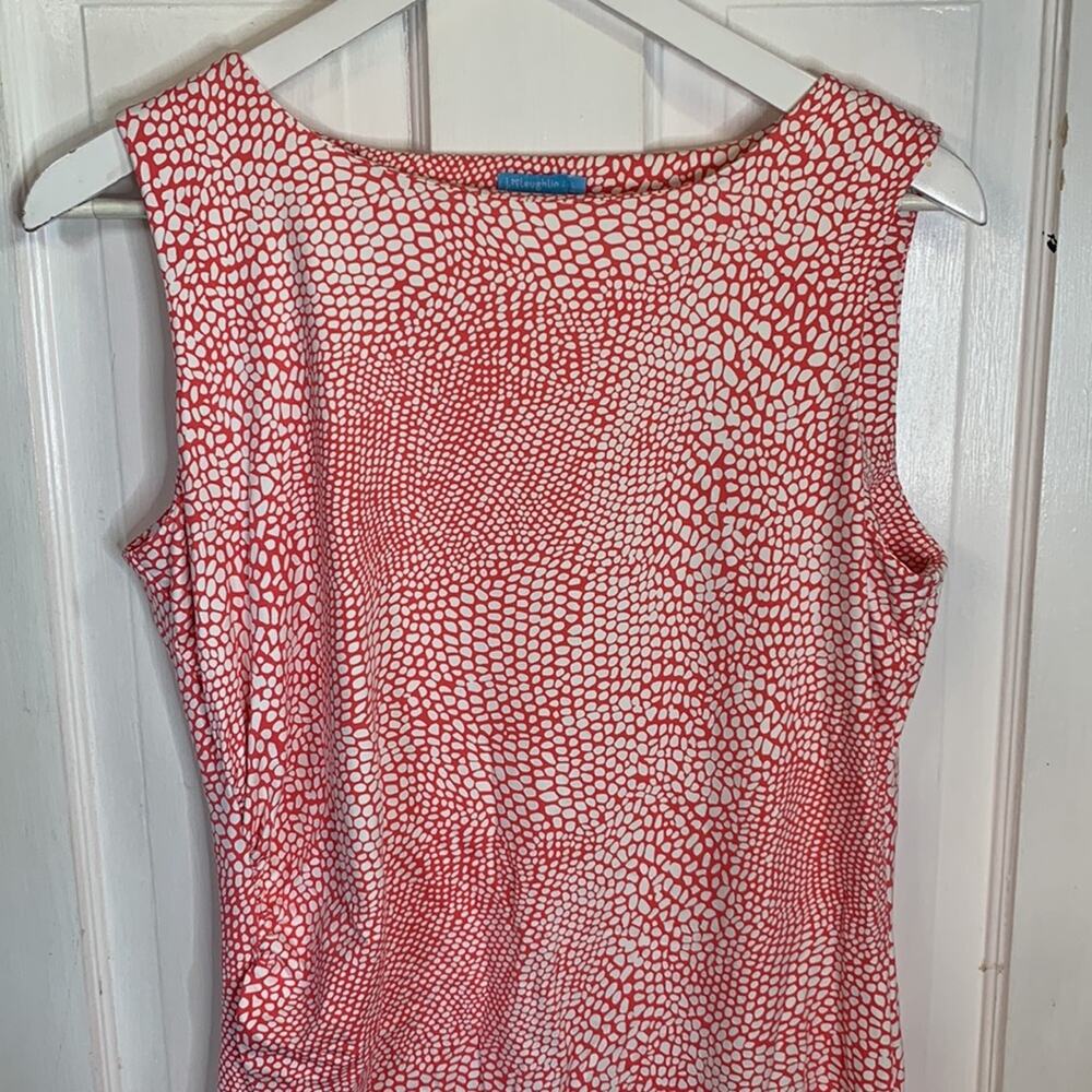 J. McLaughlin Red White Print MIDI Sleeveless Ruched Dress W-721 Sz L - Picture 8 of 8